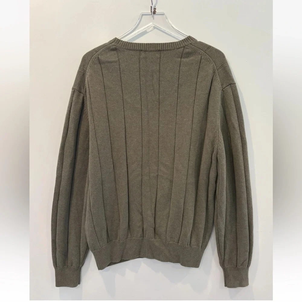 Orvis Olive Green Ribbed Knit Cotton Crewneck Sweater Mens Size Large‎ (1349)